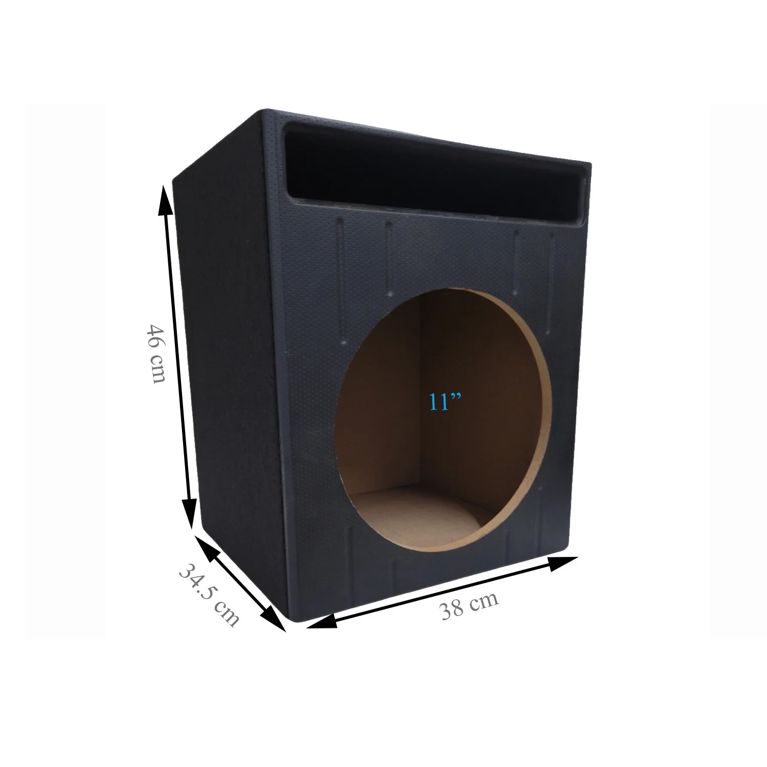 CJN Cajón porteado para 1 woofer 12 de .65 pies cúbicos alfombrado con frente vinil MDF 15mm negro - Image 4